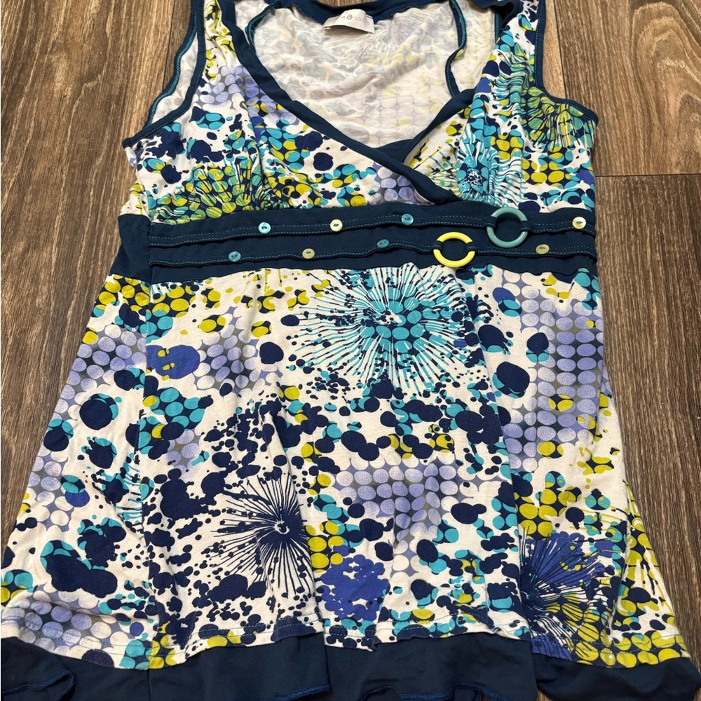 Colorful Top with Blue and Yellow Accents